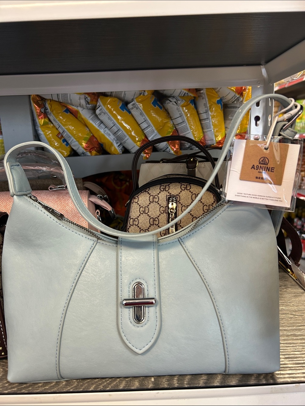 Light Blue Leather Shoulder Bag - Unbranded